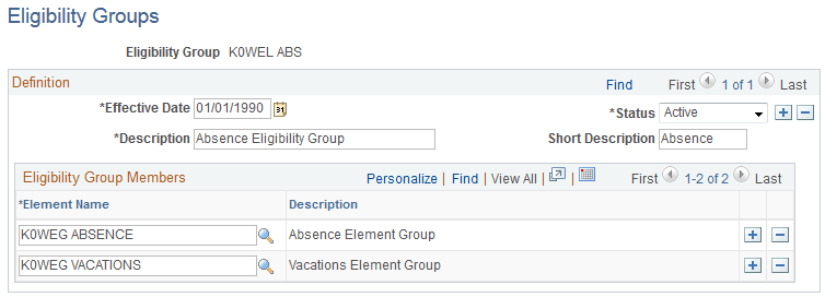 Eligibility Groups page Eligibility Groups page