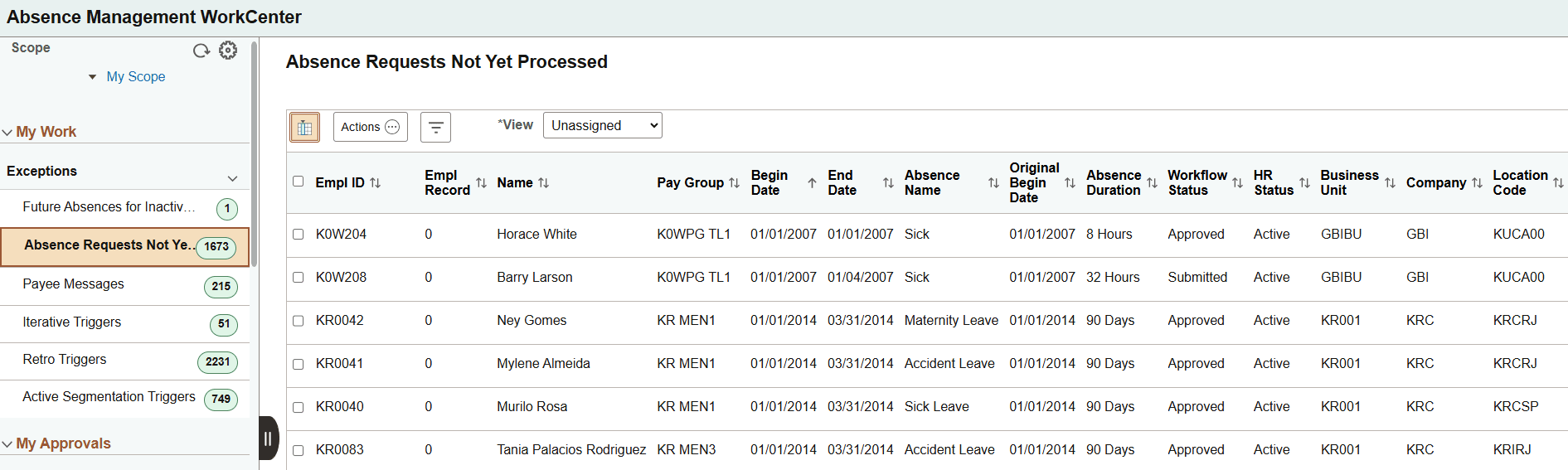 Bulk Actions enabled using work management option