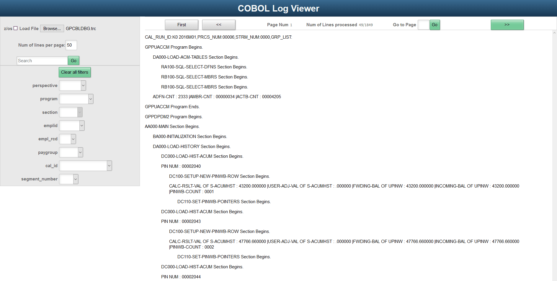 Example of the COBOL Log Viewer Example of the COBOL Log Viewer