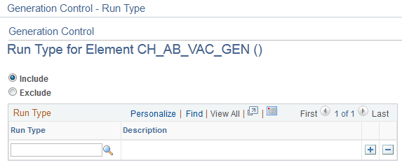 Generation Control - Run Type for Element <name> page