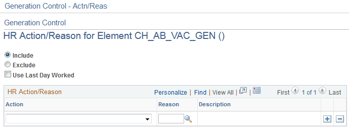 HR Action/Reason for Element <name> page