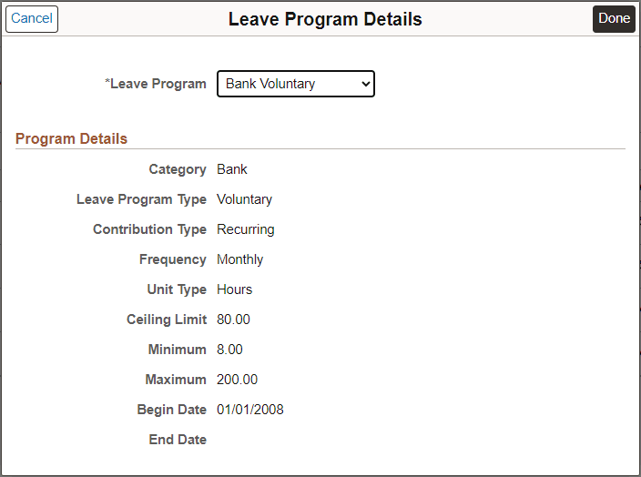 Leave Program Details modal Leave Program Details modal