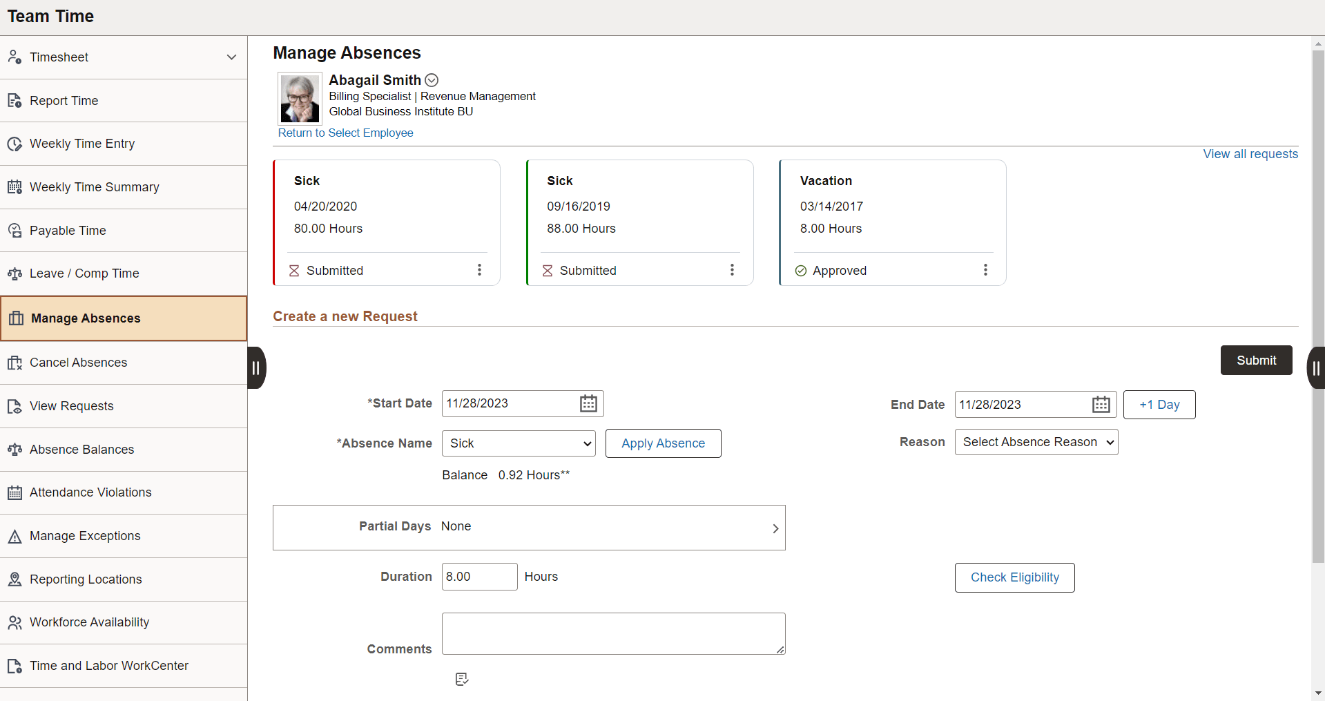 Manage Absence page_Manager Manage Absence page_Manager