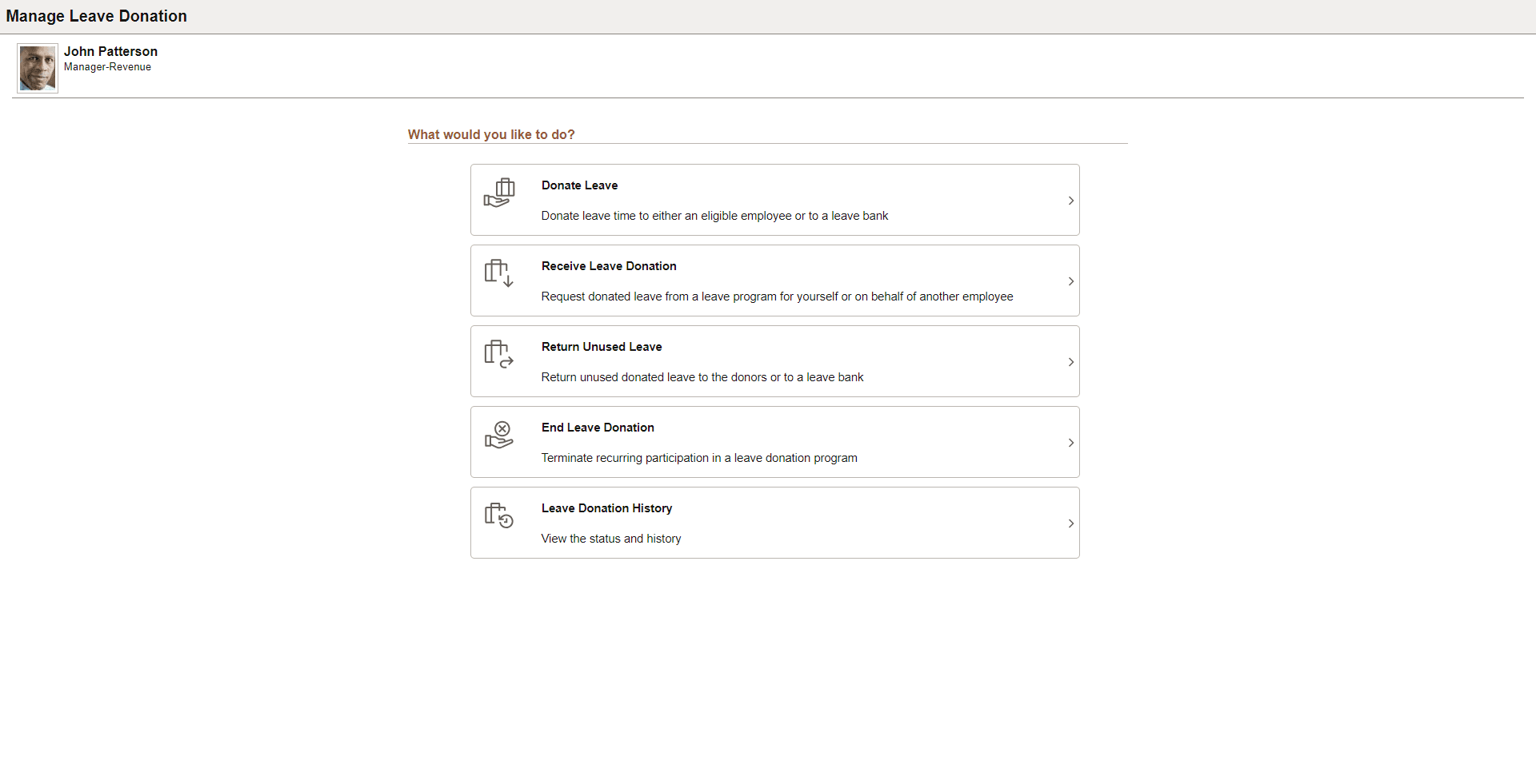 Manage Leave Donation page Manage Leave Donation page