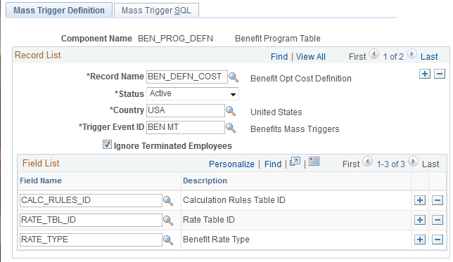 Mass Trigger Definition page Mass Trigger Definition page