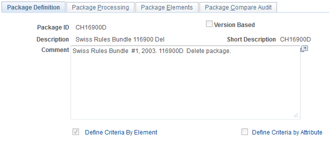 Package Definition page Package Definition page
