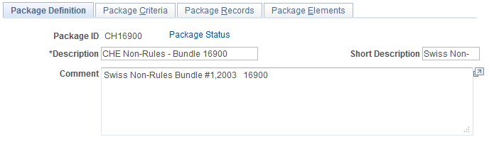 Package Definition page Package Definition page