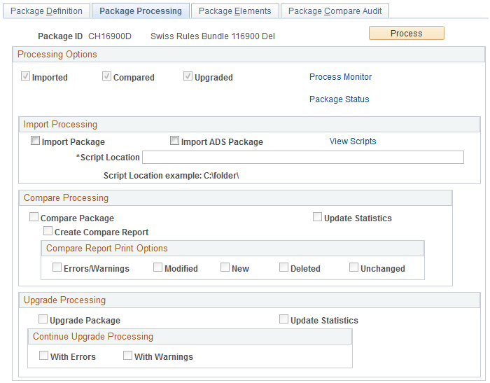 Package Processing page Package Processing page