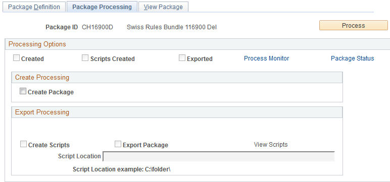 Package Processing page Package Processing page