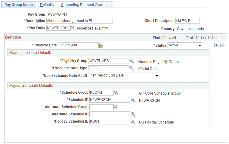 Pay Group Name page Pay Group Name page