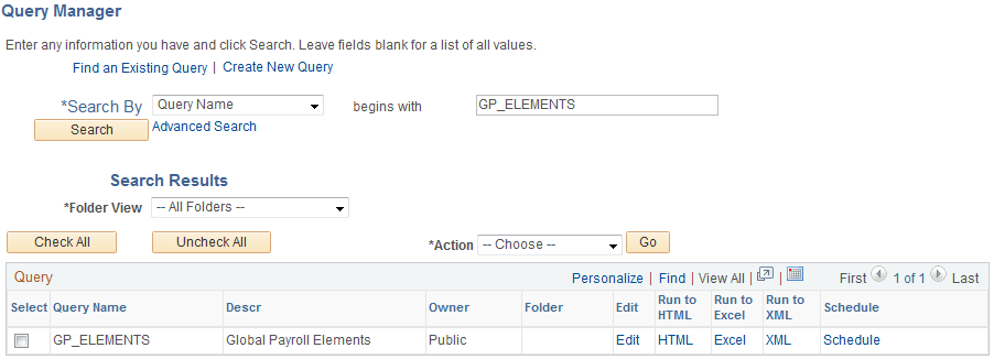 Query Manager page