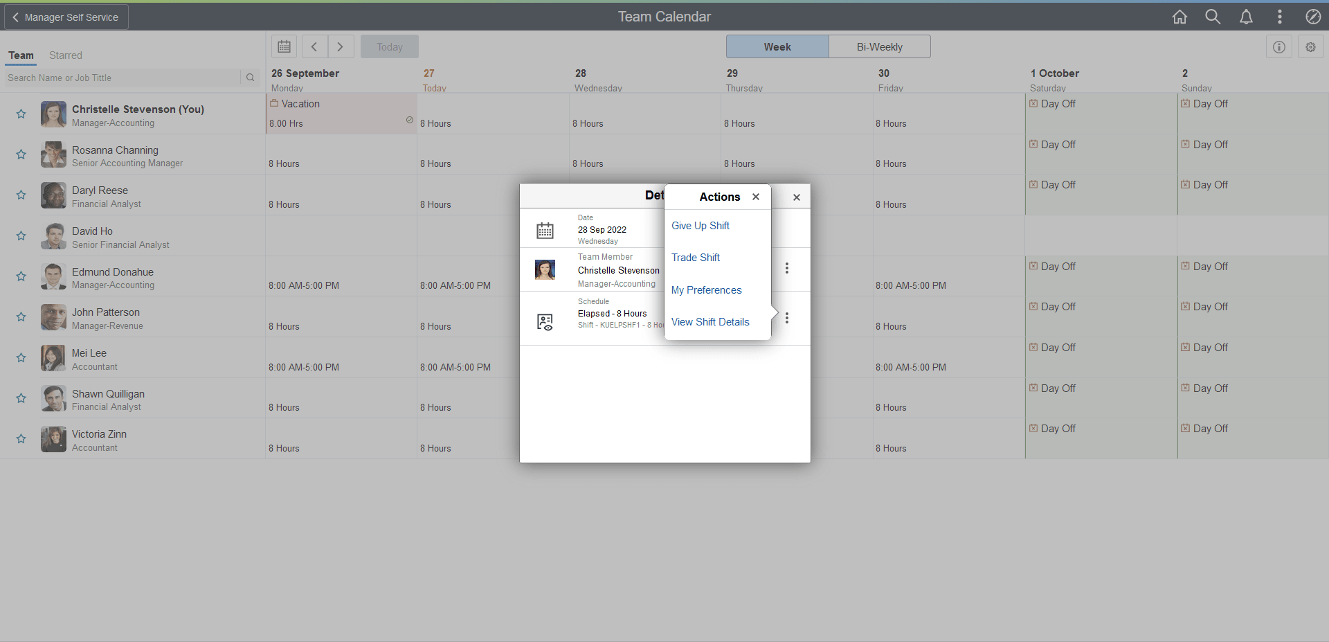 Related Actions or Give up, Trade and View Shift Details