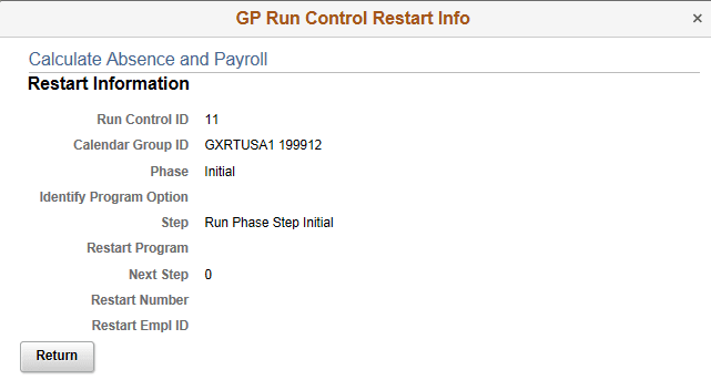 Restart Information page Restart Information page