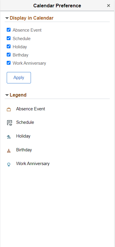 Display in Calendar and Legend in smartphone