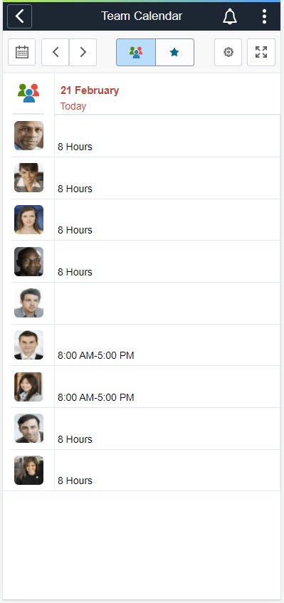 Team Calendar Daily view in smartphone