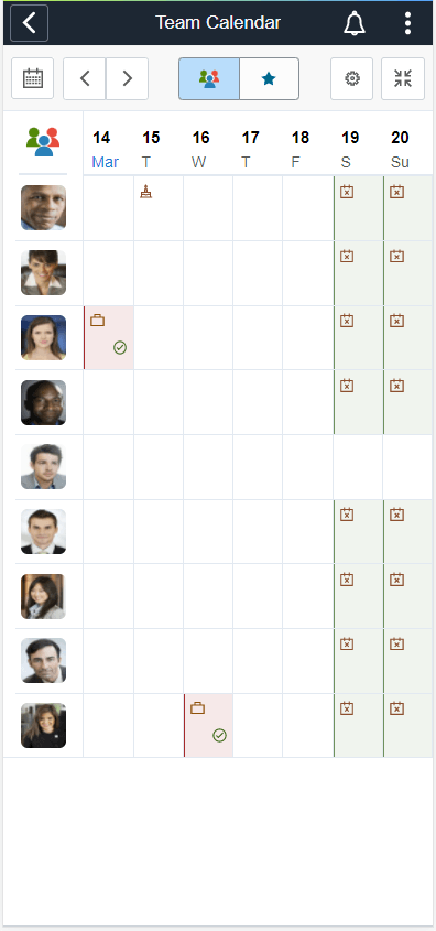 Team Calendar Weekly view in smartphone