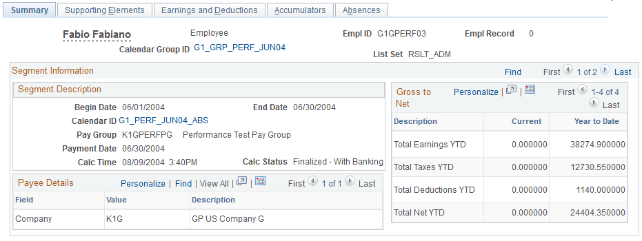 Summary page