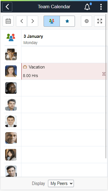Team Calendar My Peers reports in smartphone Team Calendar My Peers reports in smartphone