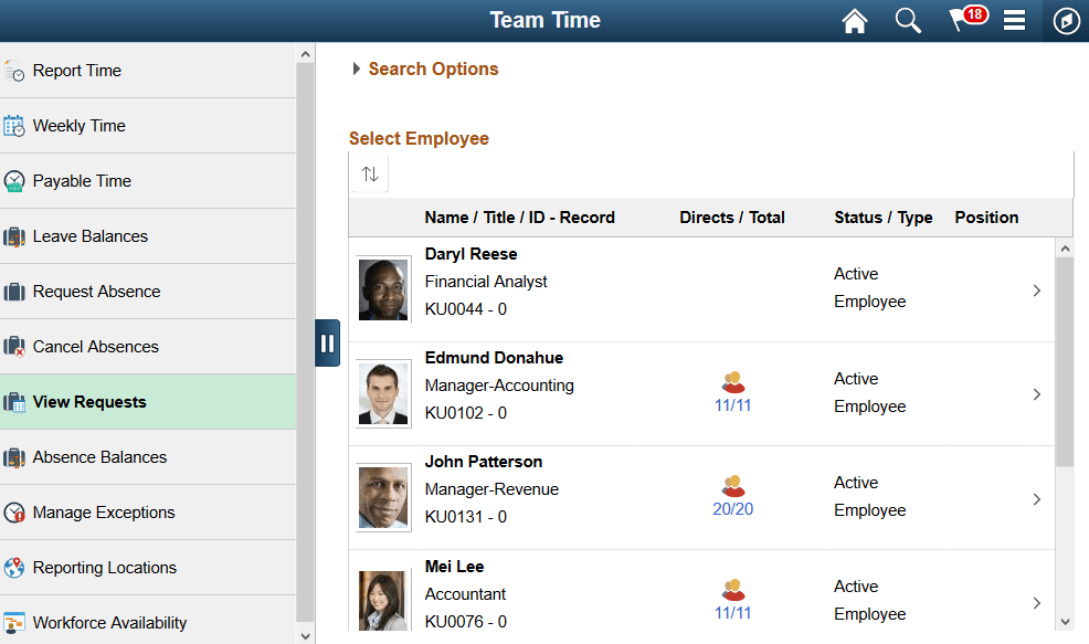 View Requests (select employee) page View Requests (select employee) page