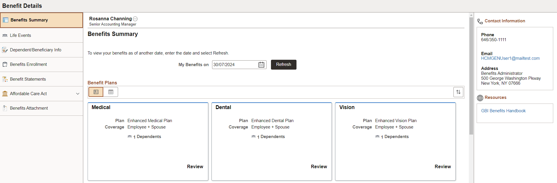 Benefit Details Navigation Collection (Card View)