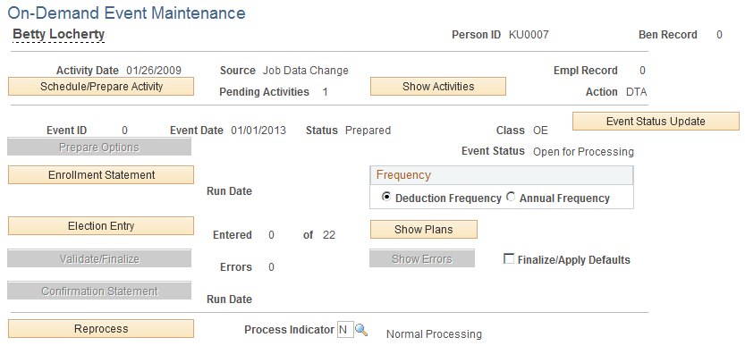 On-Demand Event Maintenance page