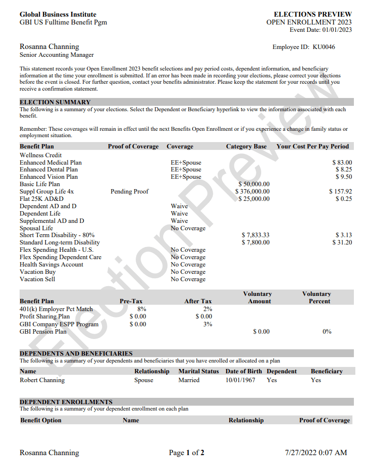 Enrollment Preview – PDF statement