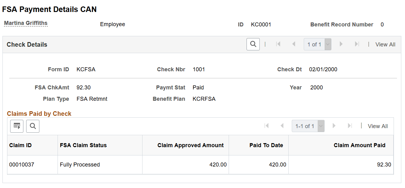 FSA Payment Details page