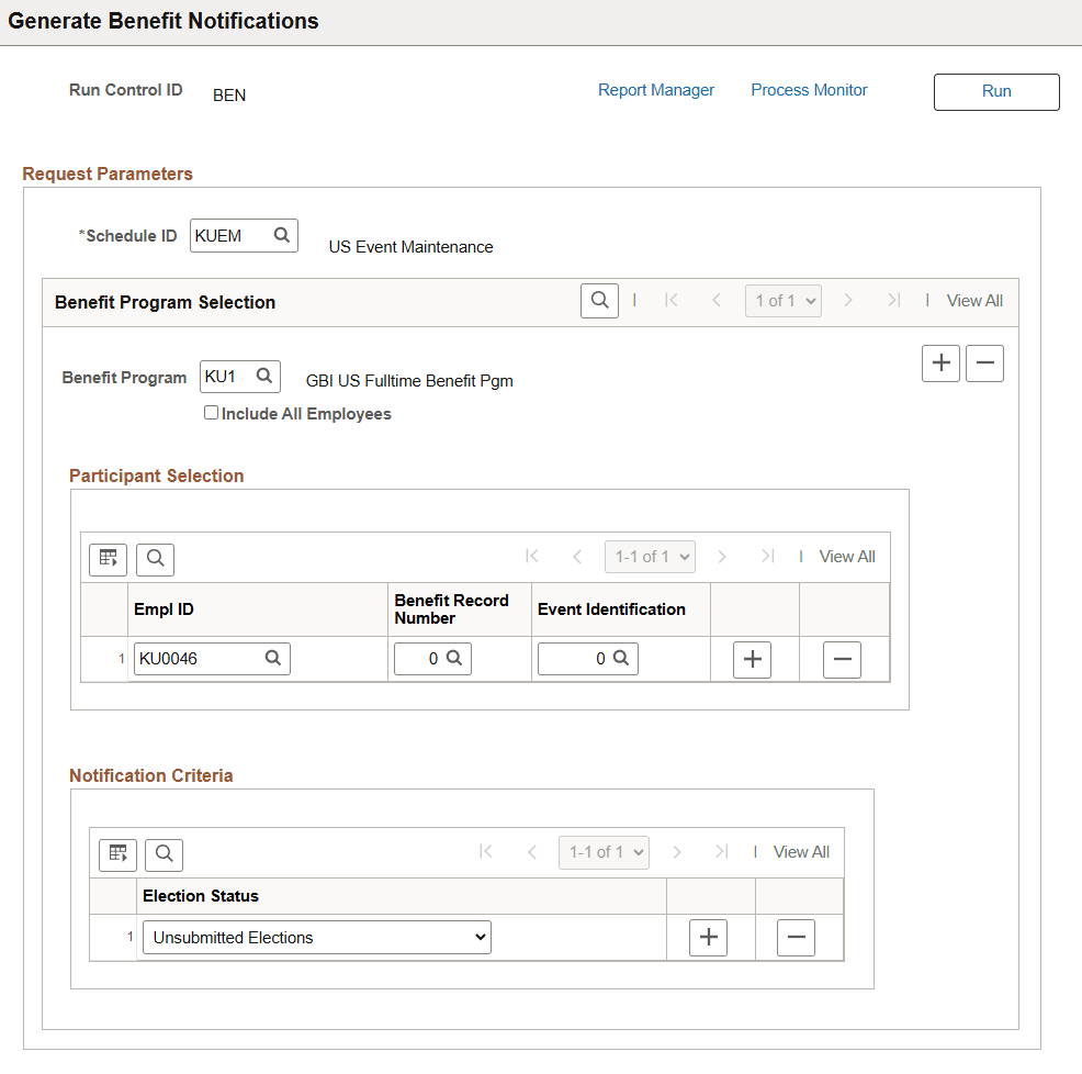 Generate Benefit Notifications page