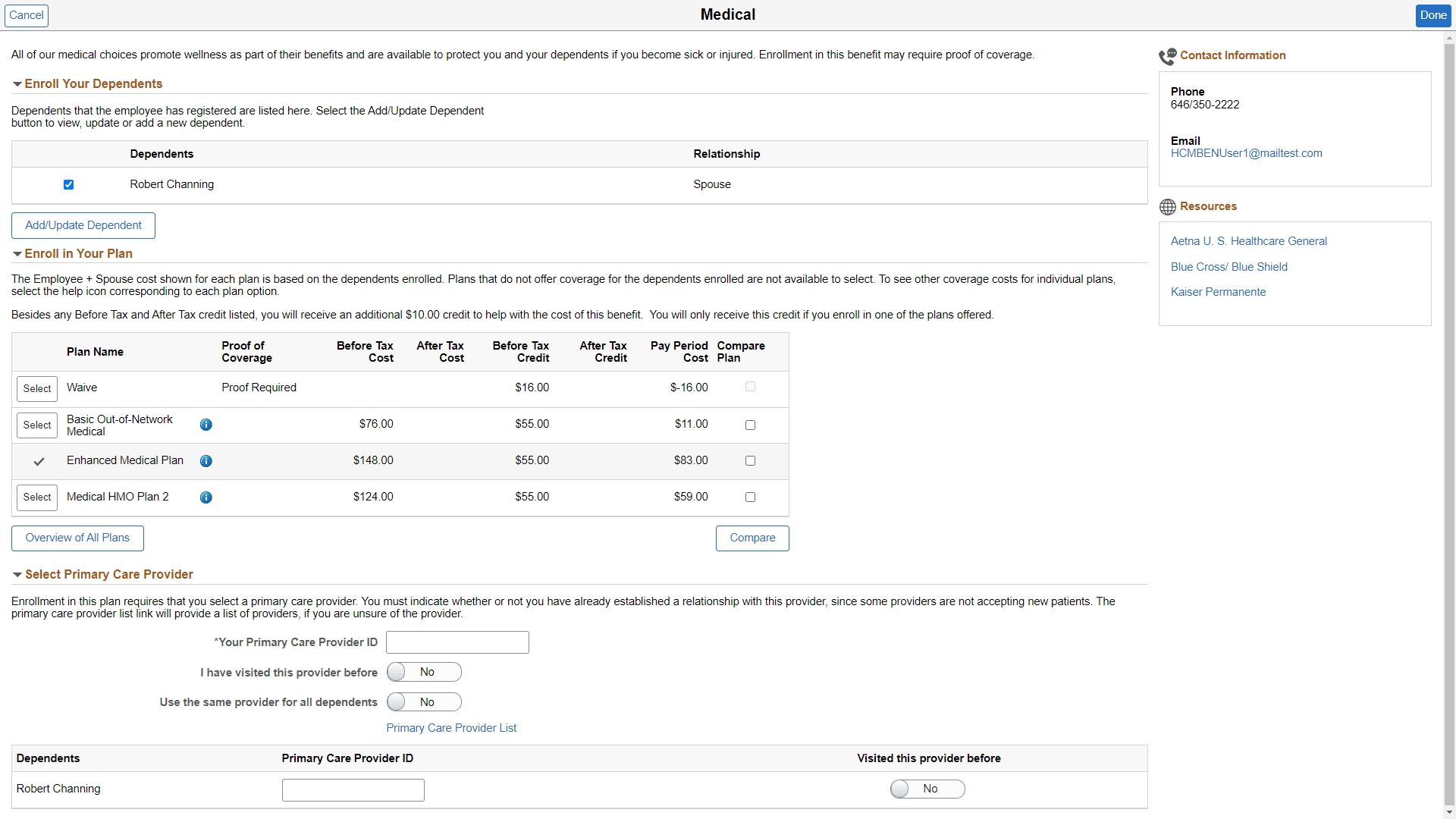 Medical Plan page