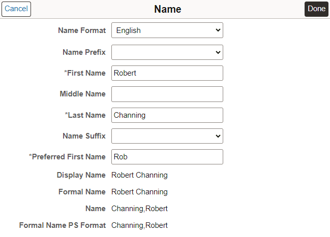 Name modal window