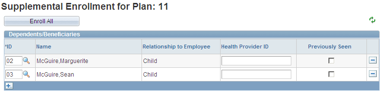 Supplemental Enrollment page Supplemental Enrollment page