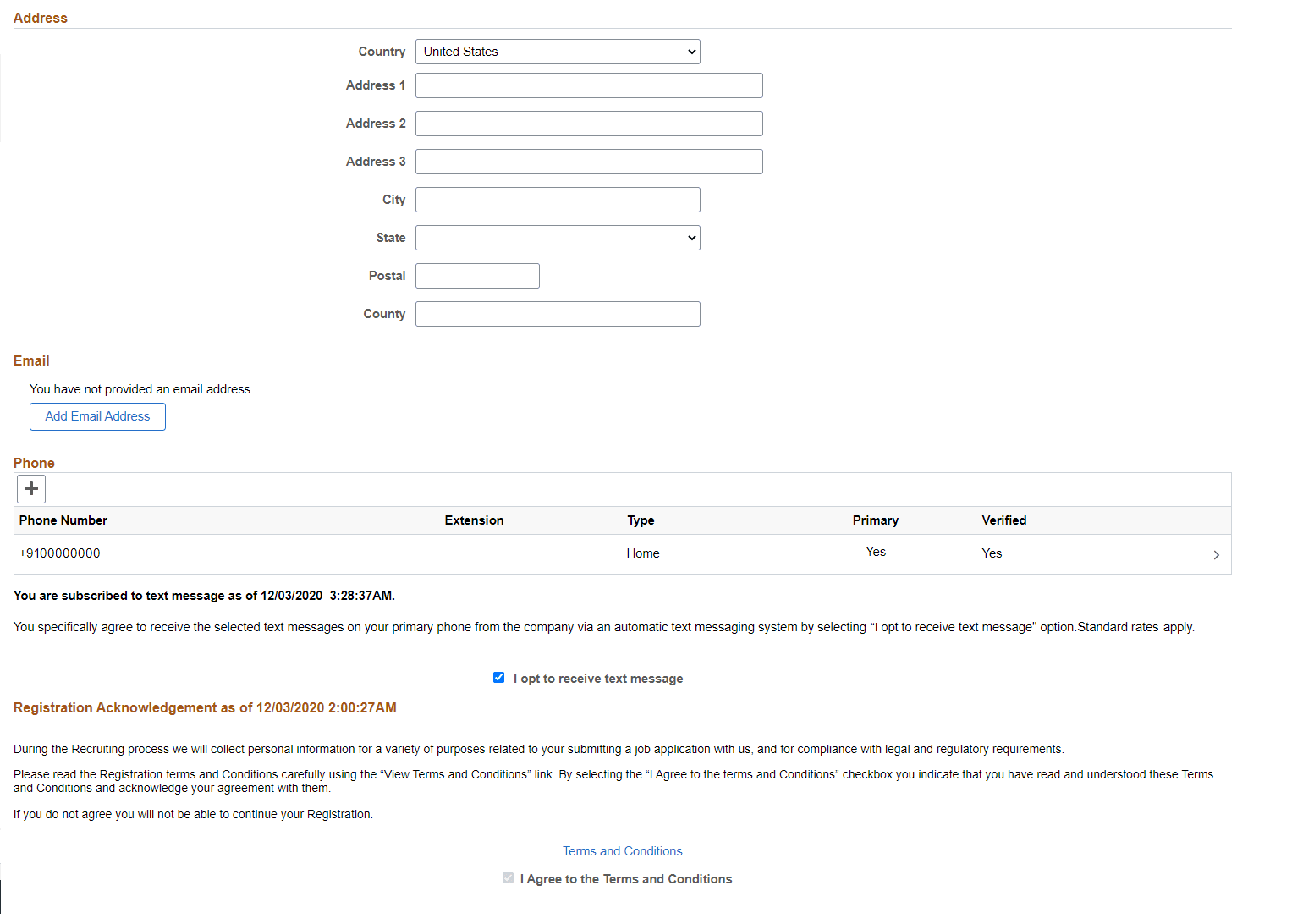 Account Information Page_consent for text given at registration