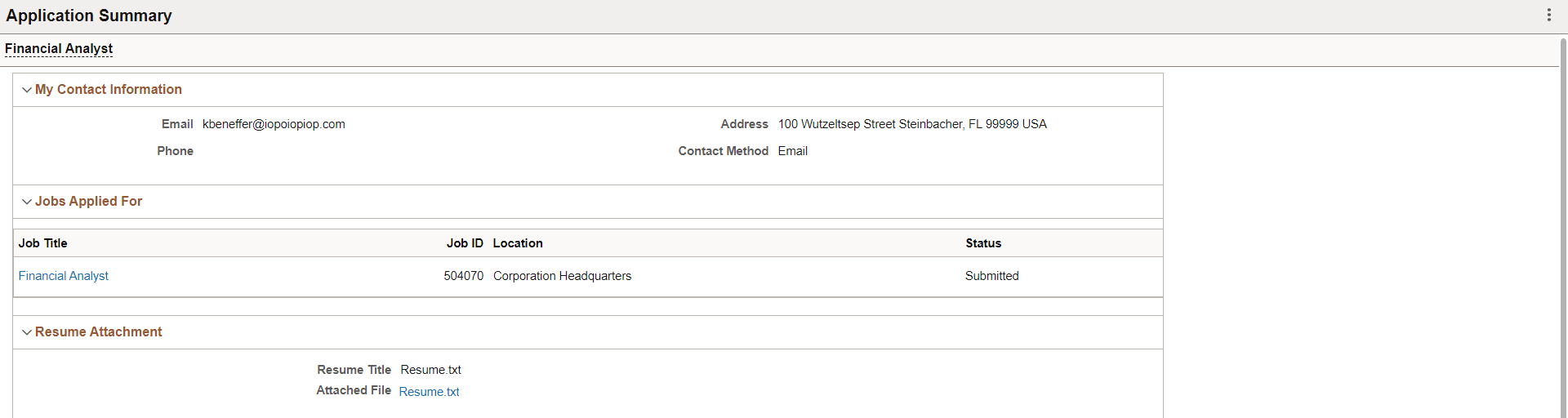 Application Summary Page