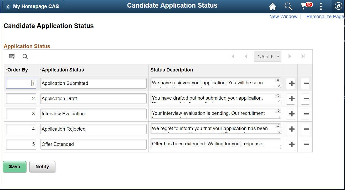 Candidate Application Status page Candidate Application Status page
