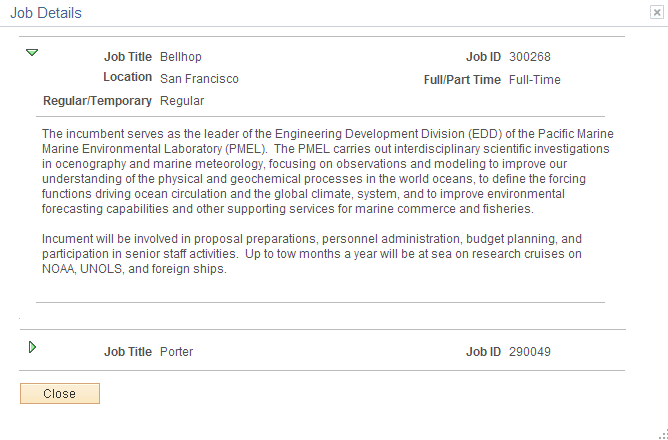 Job Details page for a multi-job application