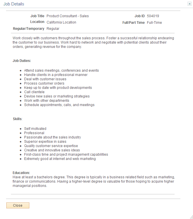 Job Details page