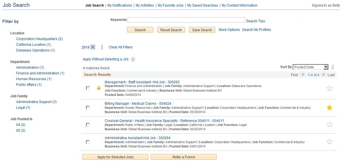 Job Search page Job Search page