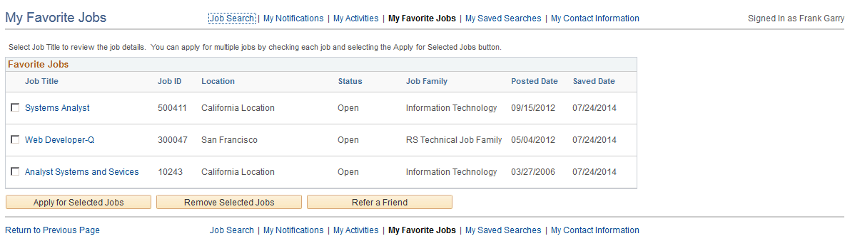 My Favorite Jobs page My Favorite Jobs page