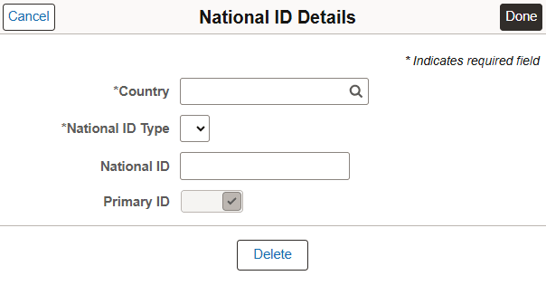 National ID Details modal in Job Offer page