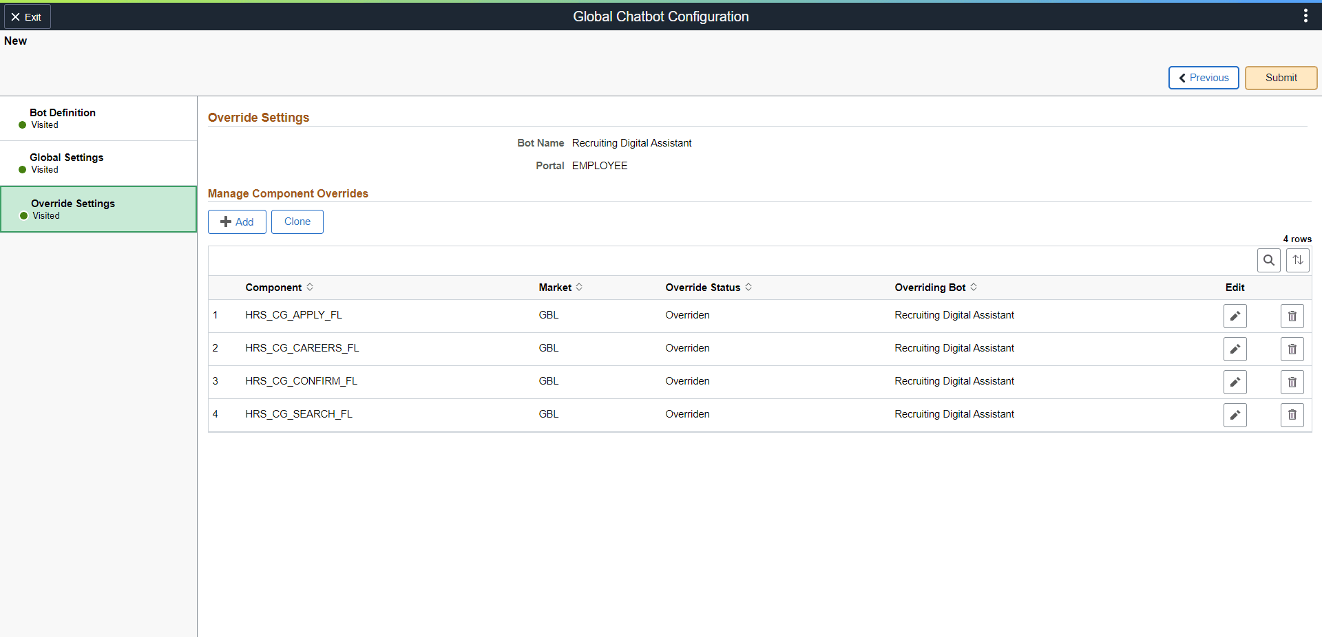 Override Settings – Recruiting Digital Assistant Override Settings – Recruiting Digital Assistant
