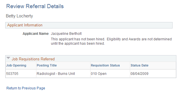 Review Referral Details page Review Referral Details page
