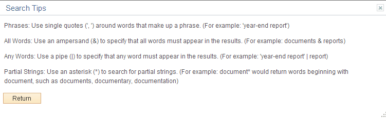 Search Tips page Search Tips page