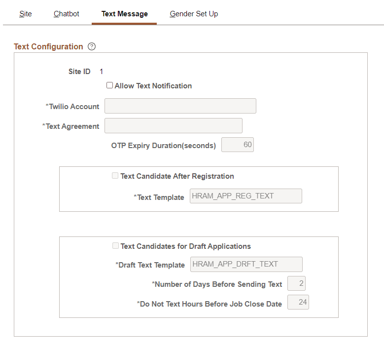 Text Message Page of Site Set Up (Explore Jobs) Text Message Page of Site Set Up (Explore Jobs)
