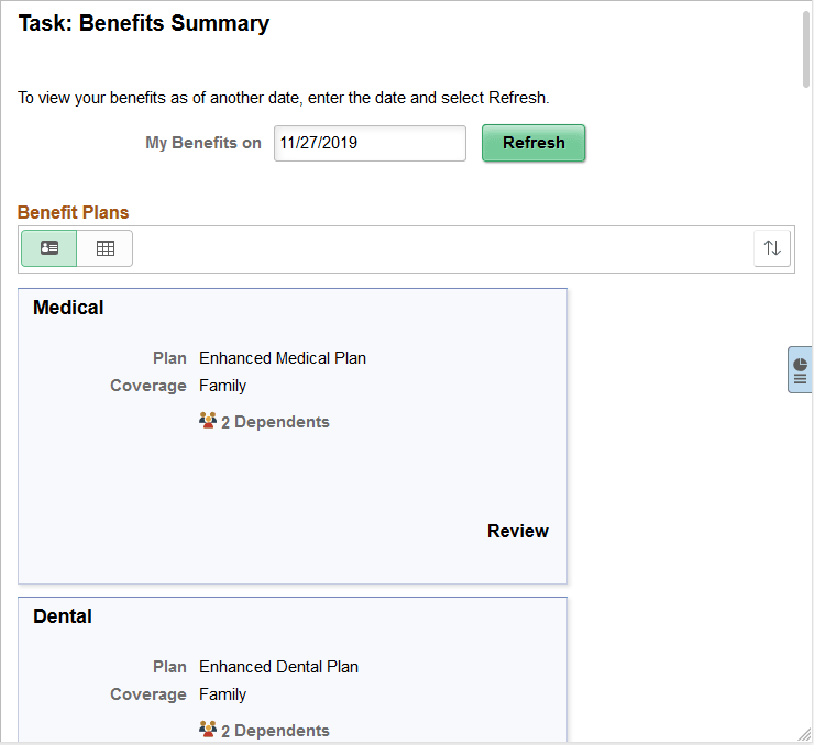 Benefit Summary page Benefit Summary page
