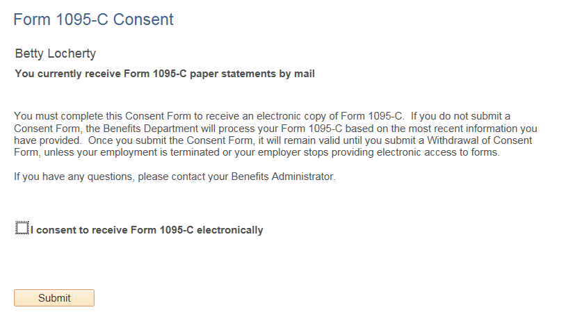 Form 1095-C Consent page Form 1095-C Consent page