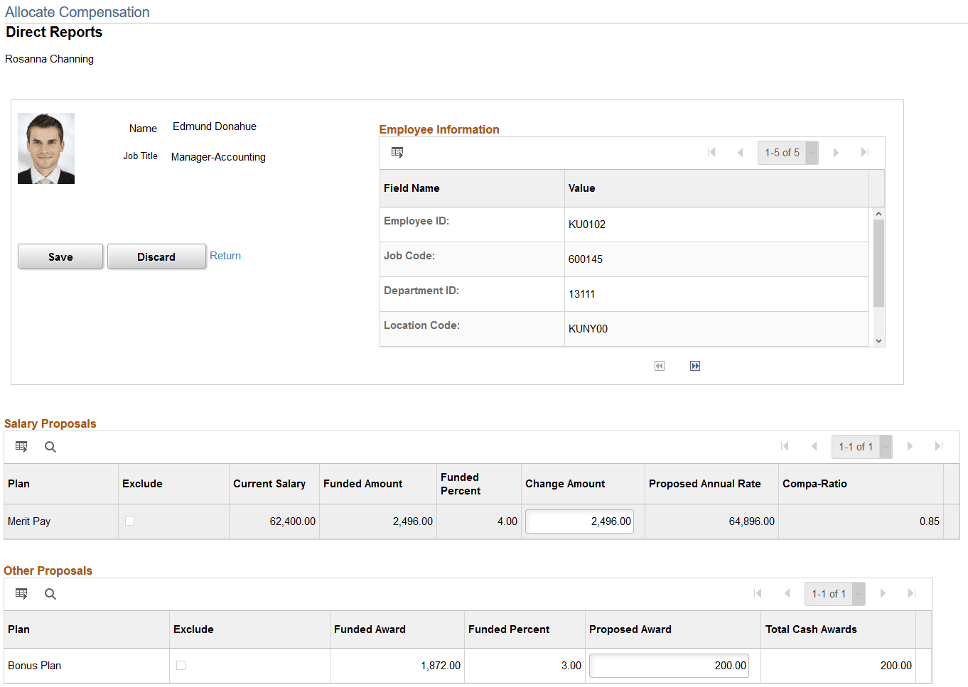 Allocate Compensation - Direct Reports page (1 of 2) Allocate Compensation - Direct Reports page (1 of 2)