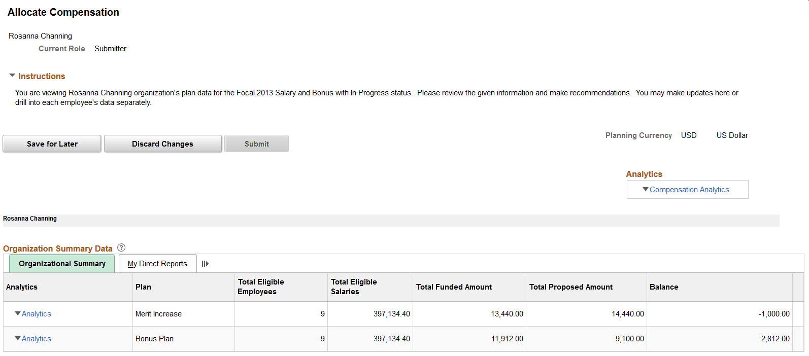 Allocate Compensation page (1 of 2) Allocate Compensation page (1 of 2)