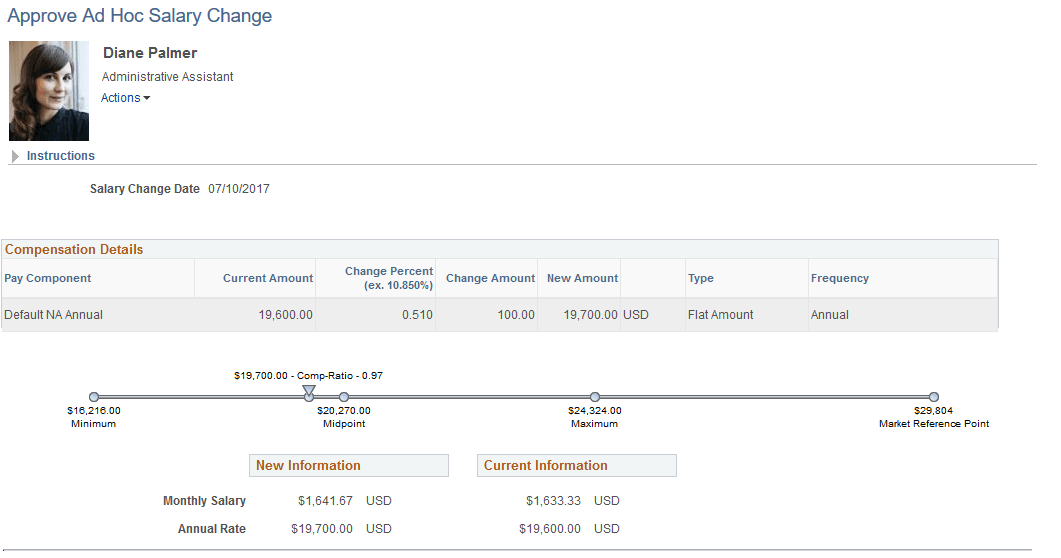 Approve Ad Hoc Salary Change page (1 of 2)
