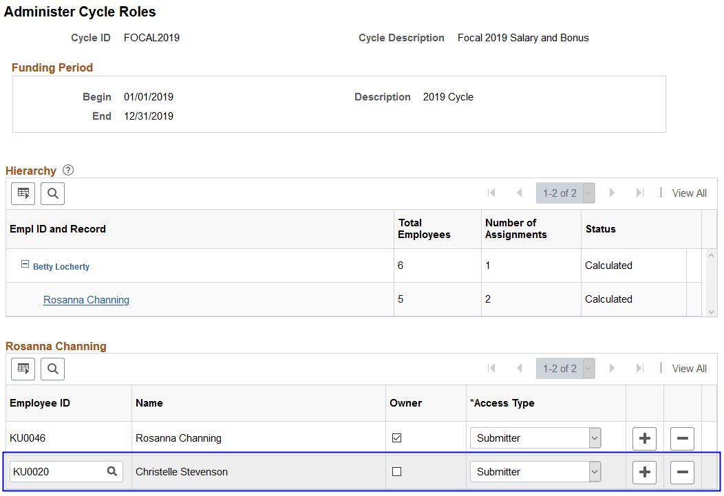 Display of a proxy's role access for a compensation cycle after running the Delegation Access Role Process
