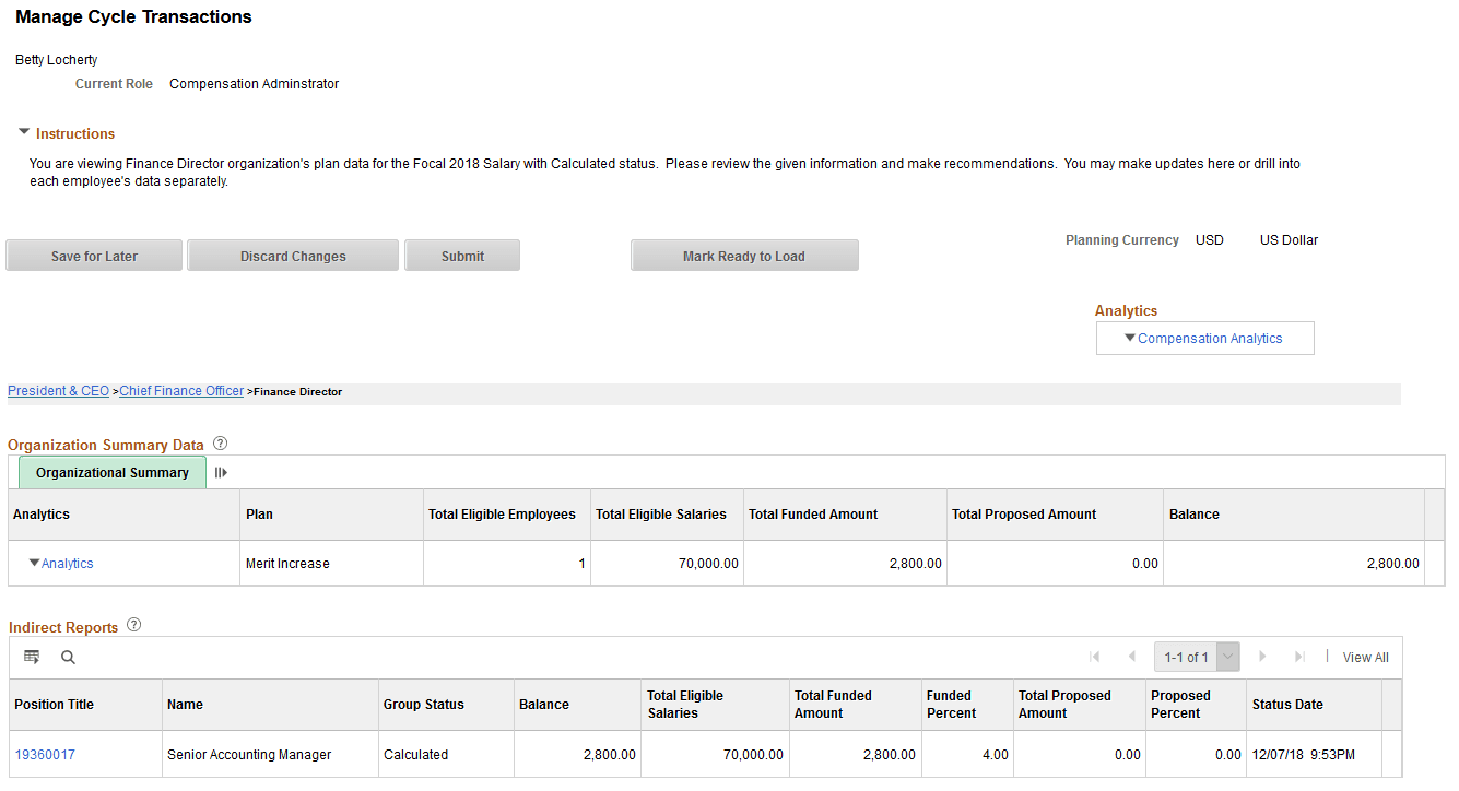 Manage Cycle Transactions page Manage Cycle Transactions page